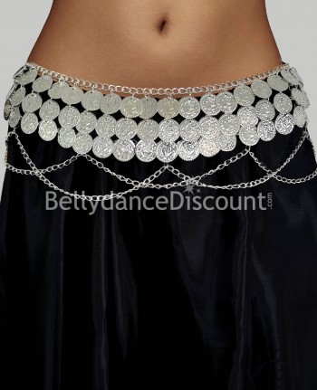 Oriental dance silver belt with sequins