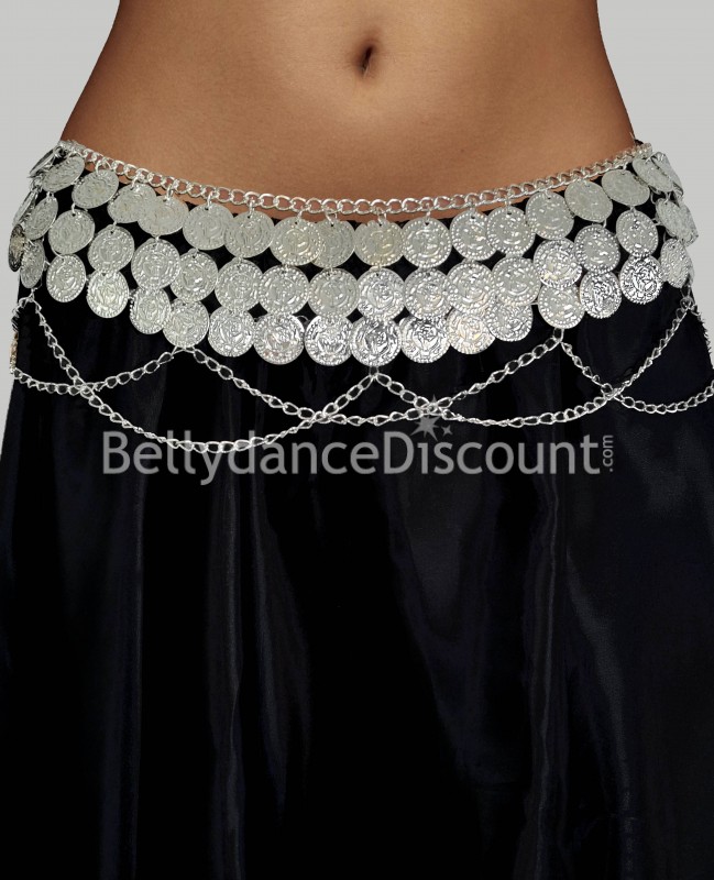 Ceinture métal argentée de danse orientale à sequins
