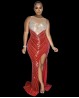 Red velvet stage dress with rhinestones