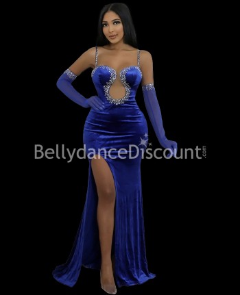 Tenue de danse orientale velours bleu nuit et strass