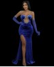 Traje de danza del vientre en terciopelo azul noche y pedrería