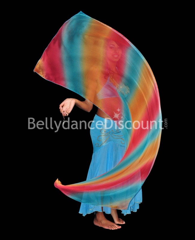 Veil Poi azul, naranja y rojo para danza oriental