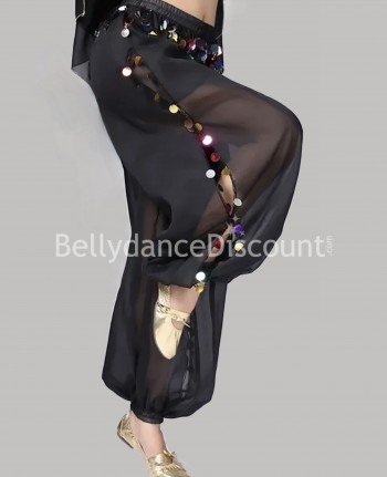 Pantalon de danse orientale noir et multicolore