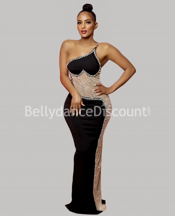 Robe de danse asymétrique noire strass et paillettes