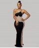 Abito di danza asimmetrico nero strass e paillettes