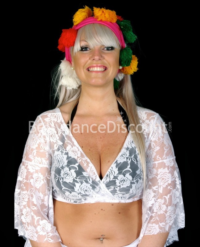 Voilette pompons de danse orientale fuchsia (Second choix)