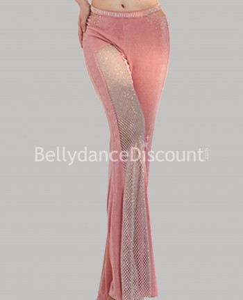Pantalon de danse résille et strass rose poudré