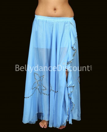 Falda de danza del vientre azul clara con abertura