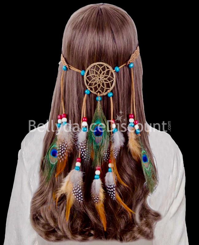 Tribal style hair accessory with feathers