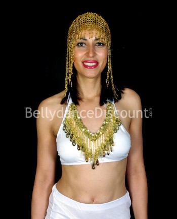 Mit goldenen Perlen versehene Mütze für den orientalischen Tanz