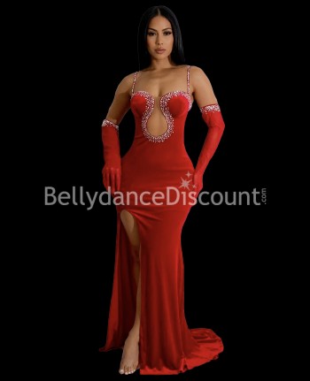 Completo di danza del ventre velluto rosso e strass