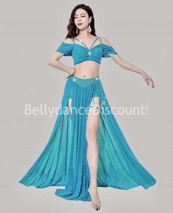 Costume fluide de danse orientale turquoise