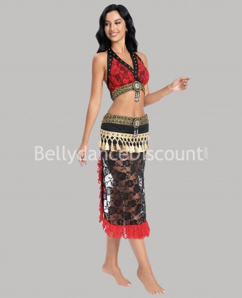 Tenue de danse orientale tribal fusion noir rouge
