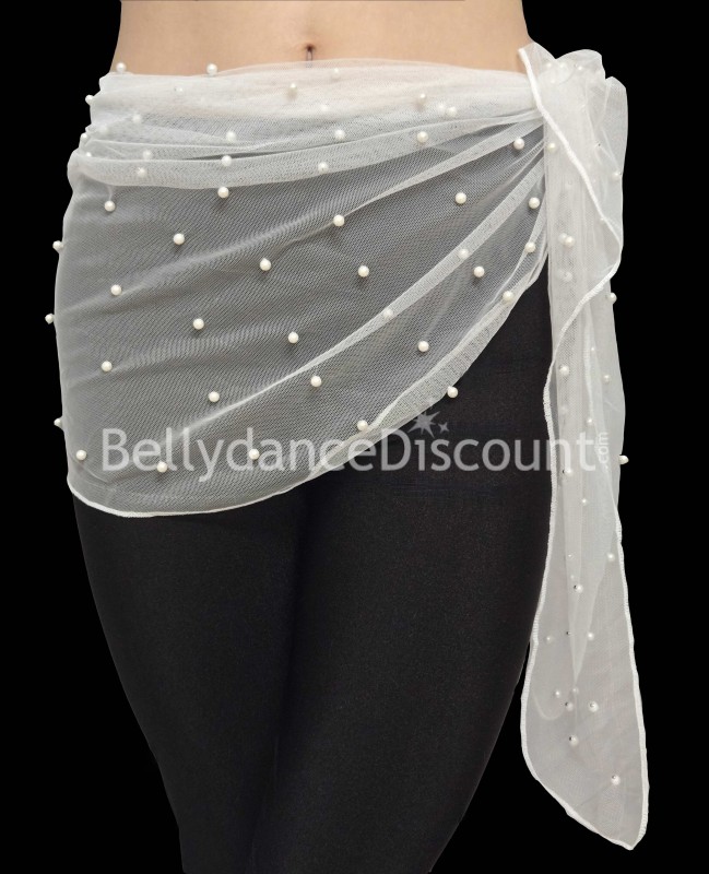 Foulard oriental blanc à perles nacrées