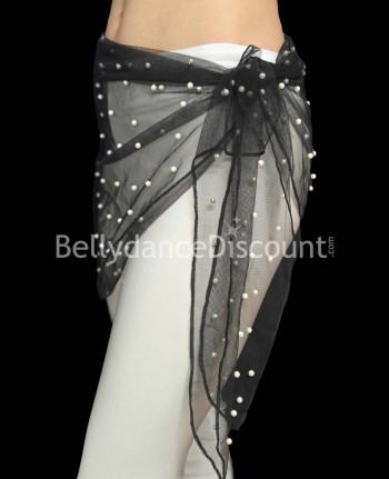 Foulard orientale nero con perle madreperla