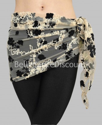 Beige and black embroidered hip scarf