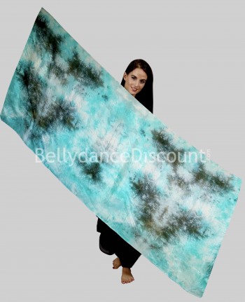 Voile oriental 100% soie turquoise tacheté