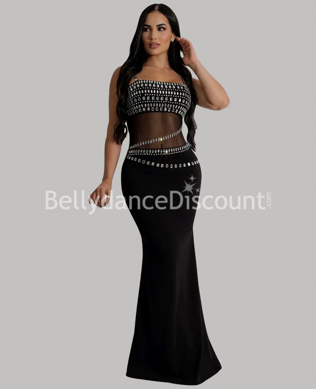 Robe de danse noire résille et strass