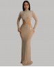 Long beige and opaque dress with rhinestones