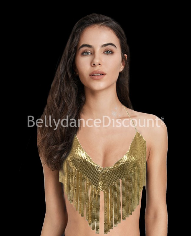 Crop top con frange metallizzato oro