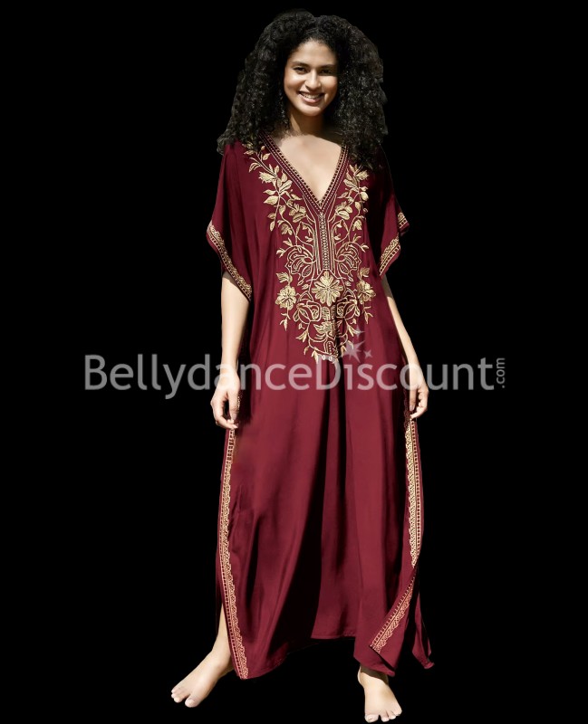 Djellaba femme bordeaux et dorée