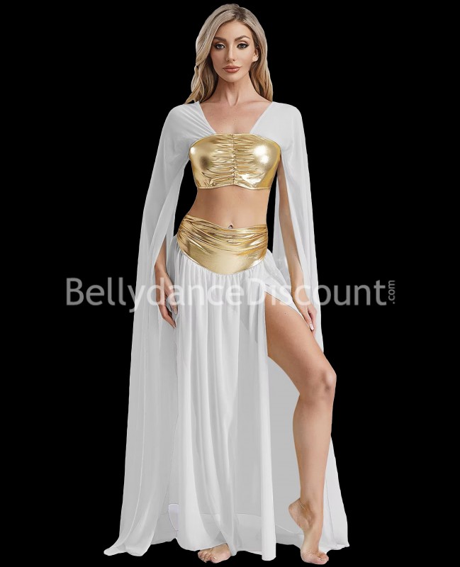 Traje de danza oriental blanco y dorado