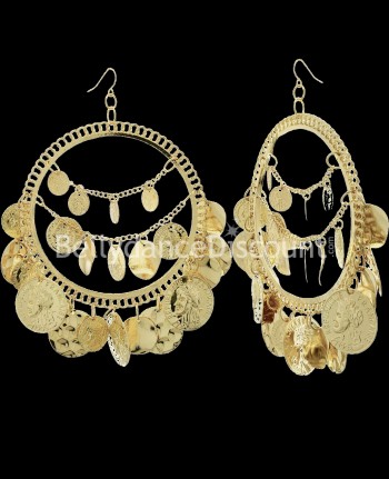 Pendientes de aro dorados grandes con monedas