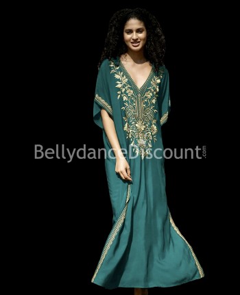 Djellaba femme vert sapin et dorée