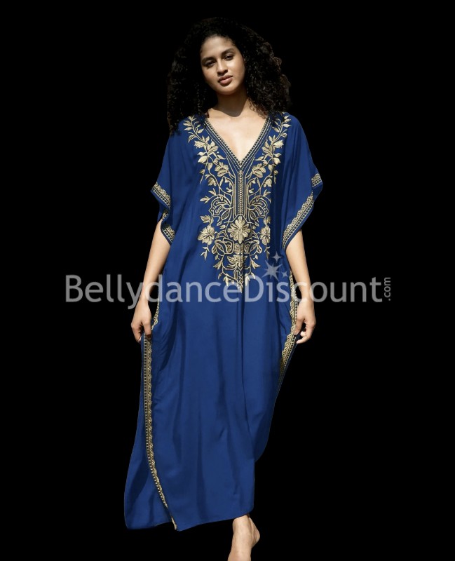 Chilaba mujer azul marino y dorado