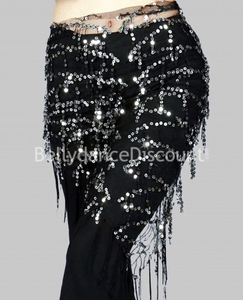 Pañuelo de danza del vientre brillante negro y plateado