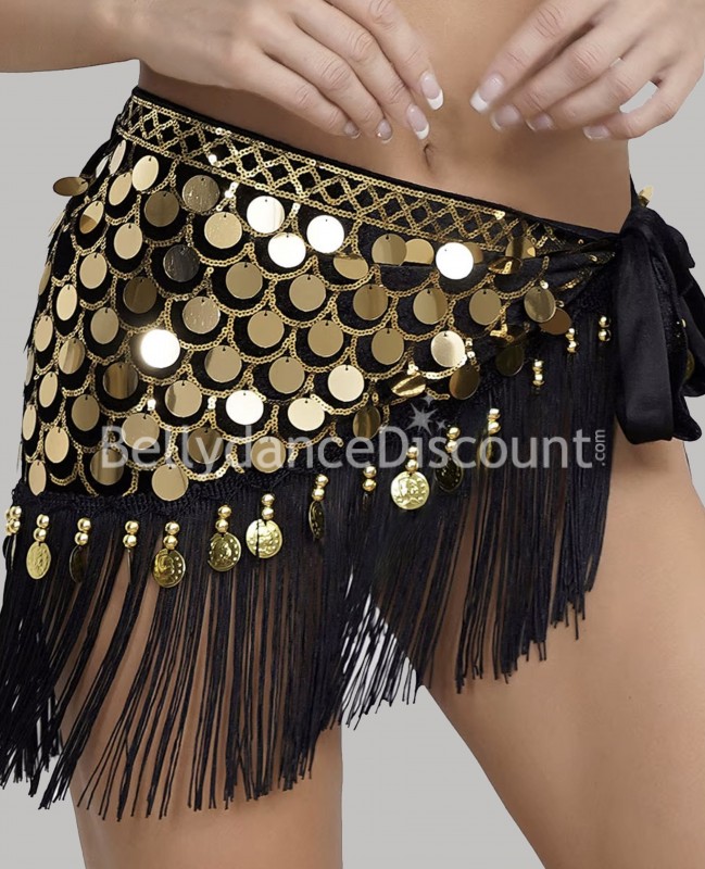Ceinture orientale noire et dorée à franges