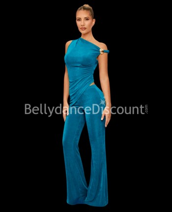 Tenue d’entraînement de danse bleu pétrole et or