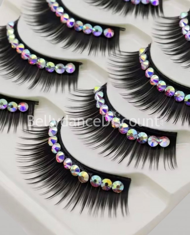 5 paia di ciglia finte nere con strass