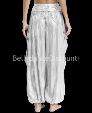 Pantaloni di danza orientale metallizzati argento