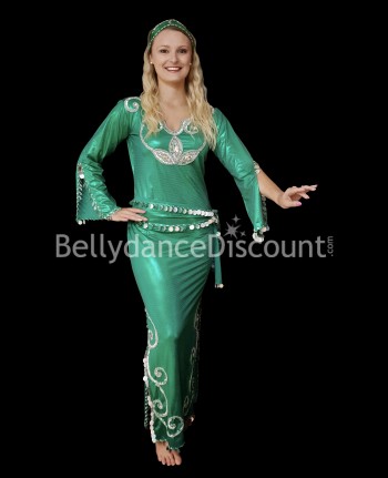 Vestito Baladi/Saïdi di danza del ventre verde scuro e argento