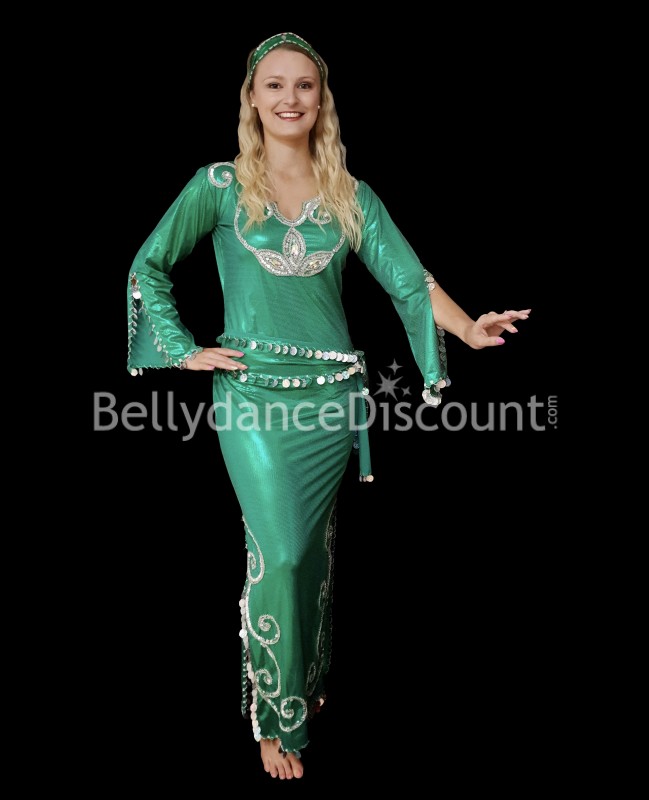 Baladi/Saïdi Kleid für den orientalischen Tanz in Dunkelgrün und Silbern