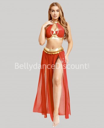 Traje de danza oriental rojo y dorado