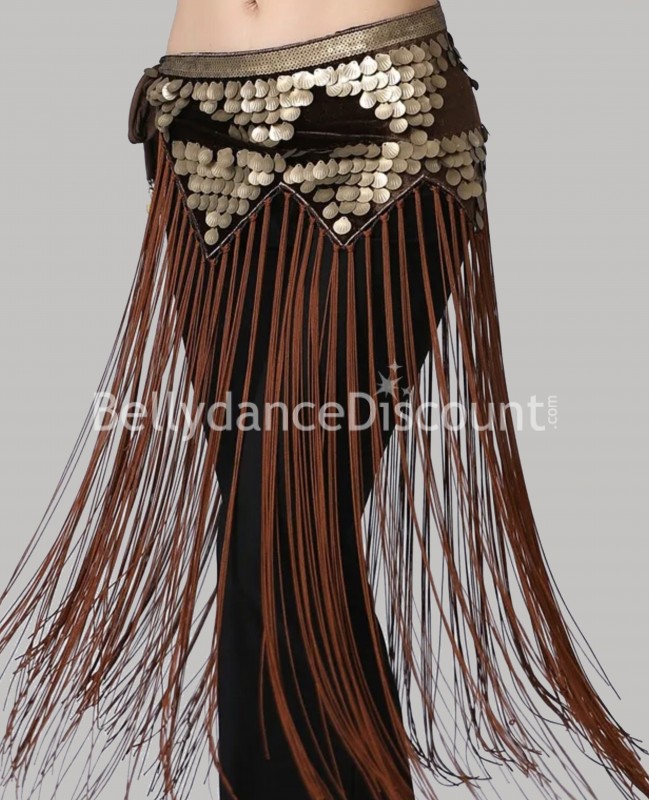 Cintura lunga di danza orientale marrone e bronzo