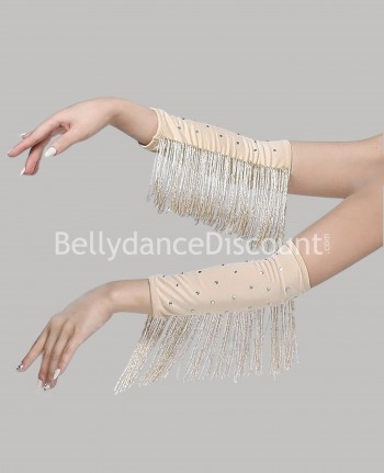 Mangas de baile con flecos y brillantes color piel