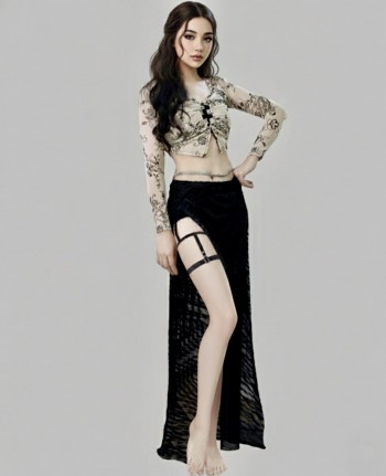 Beige and black Bellydance costume