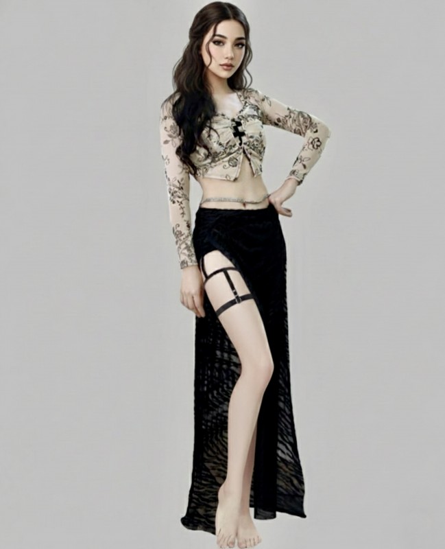 Beige and black Bellydance costume