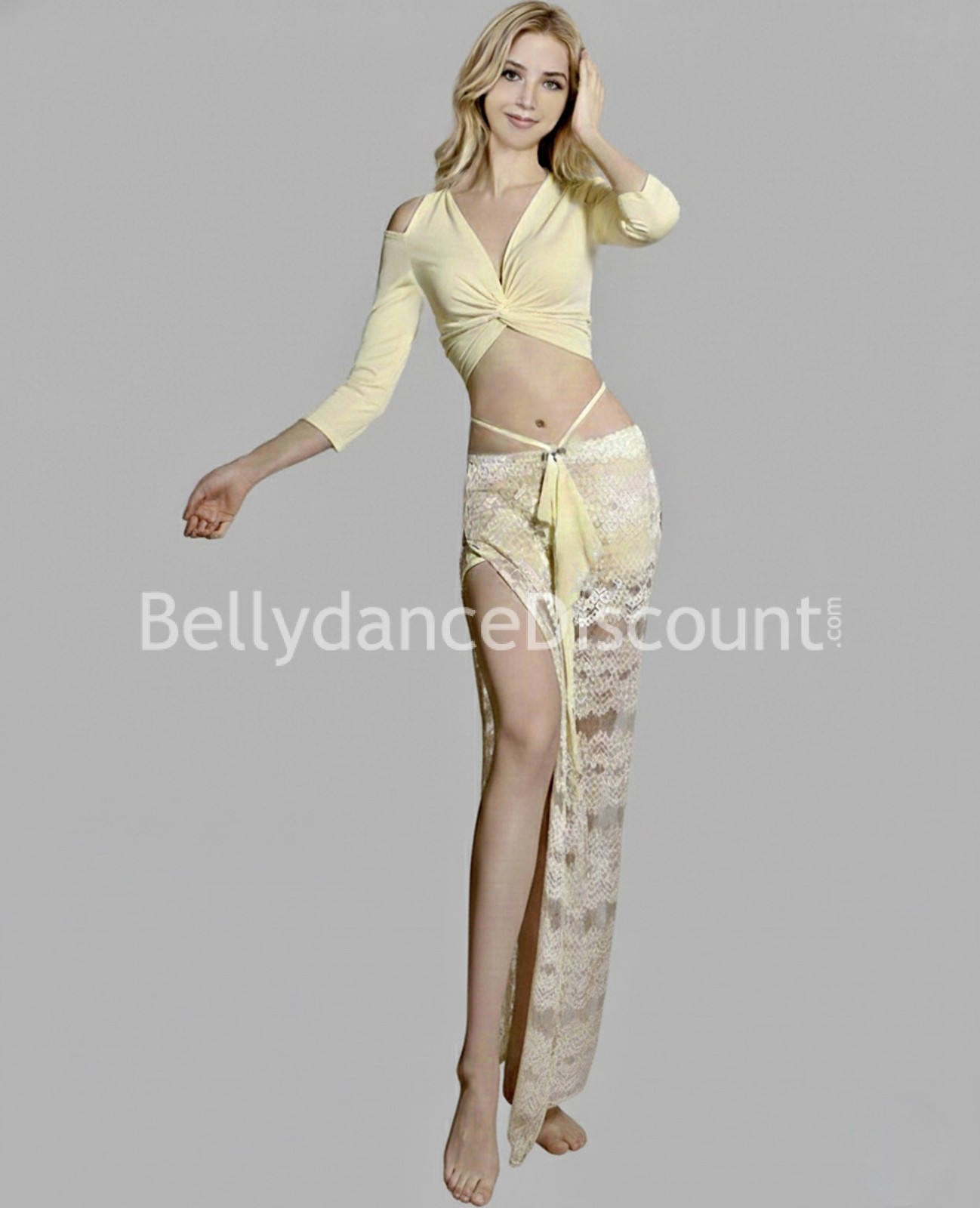 Costume di danza del ventre pizzo giallo chiaro Costume di danza del ventre pizzo giallo chiaro