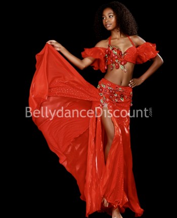 Costume di danza del ventre fiorito rosso