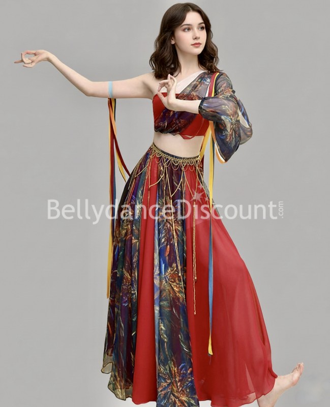 Multicolored dance costume with ribbons