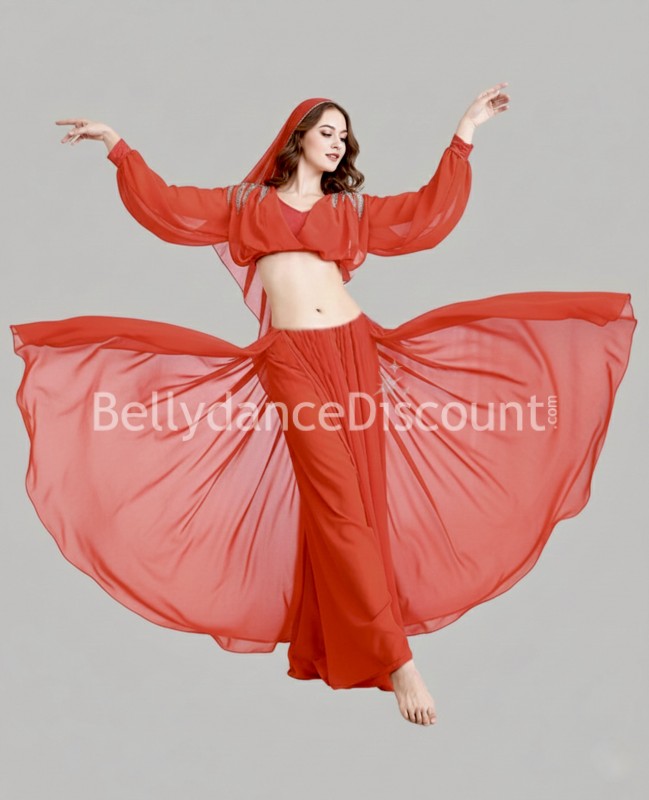 Costume di danza del ventre fluido rosso