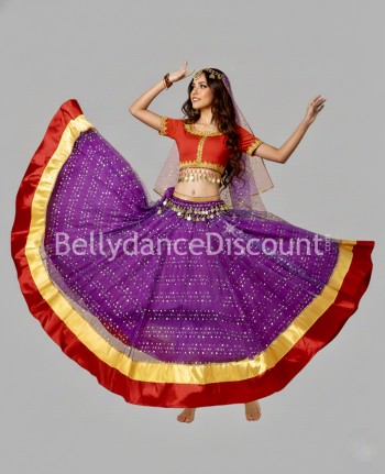 Costume di danza indiana Bollywood viola rosso 4 pezzi