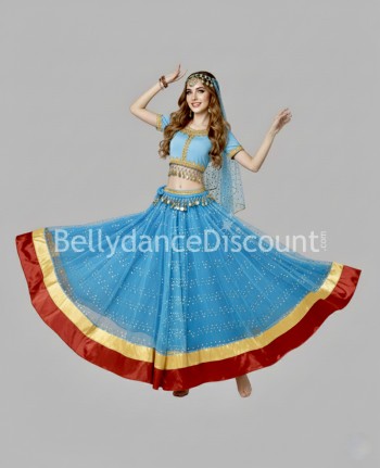 Traje de baile indio de Bollywood de 4 piezas azul