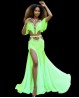 Green Bellydance costume with fringes and rhinestones