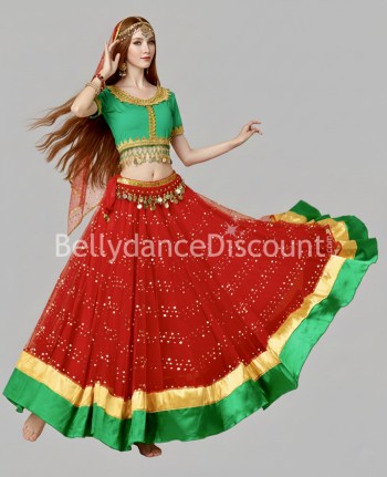 Red and green 4-piece Bollywood Indian dance costume