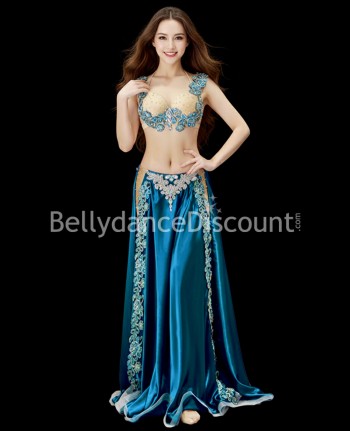 Costume de danse orientale couture bleu pétrole